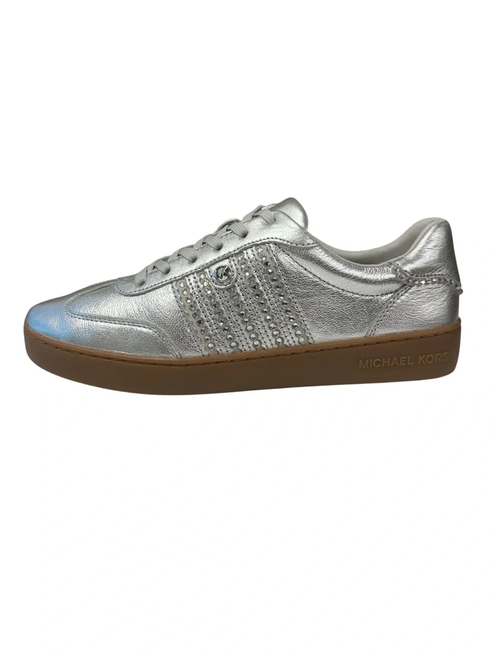 Michael Kors Scotty Lace Up Metallic Silver w/Rhinestones Women's Sneakers 8.5